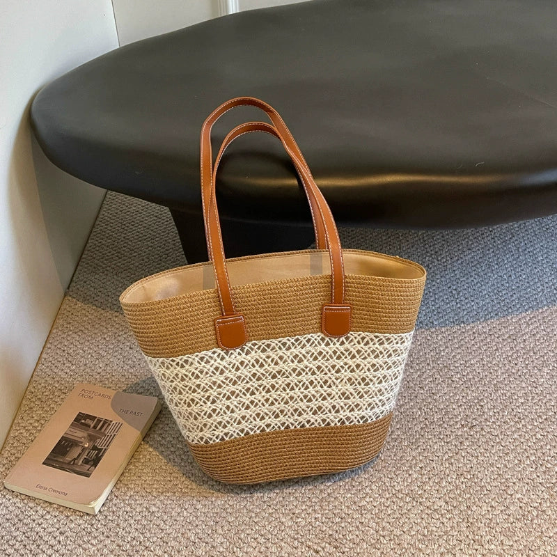 Bolsa de palha para mulheres, bolsa de verão, bolsa tote, bolsa tipo saco de grande capacidade, bolsa de ombro de palha, bolsa de vime, transfronteiriça.