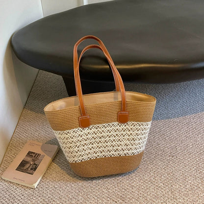 Bolsa de palha para mulheres, bolsa de verão, bolsa tote, bolsa tipo saco de grande capacidade, bolsa de ombro de palha, bolsa de vime, transfronteiriça.