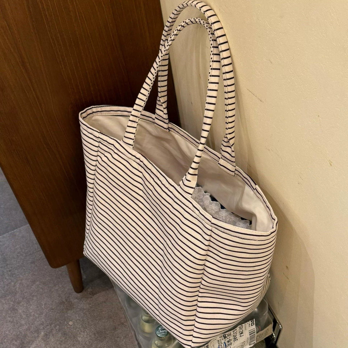Bolsa de Lona Listrada Estilo Coreano de Alto Valor - Nova Bolsa Tote de Grande Capacidade, Bolsa de Ombro e Bolsa de Mão para Escola, Trabalho e Compras.