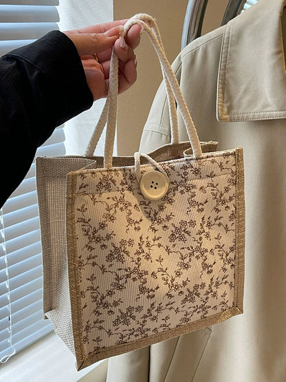 Bolsa de almoço de mão floral estilo francês de verão 2025 bolsa de mão versátil para menina japonesa ins escritório deslocamento.