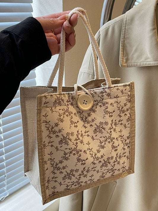 Bolsa de almoço de mão floral estilo francês de verão 2025 bolsa de mão versátil para menina japonesa ins escritório deslocamento.