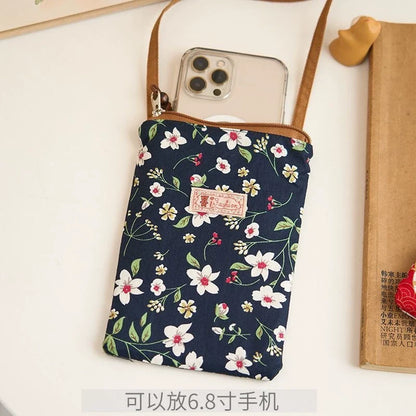 Bolsa Transversal Pequena Floral para Mães e Avós - Tecido de Algodão, Porta-Celular, Porta-Moedas, Design Dobrável
