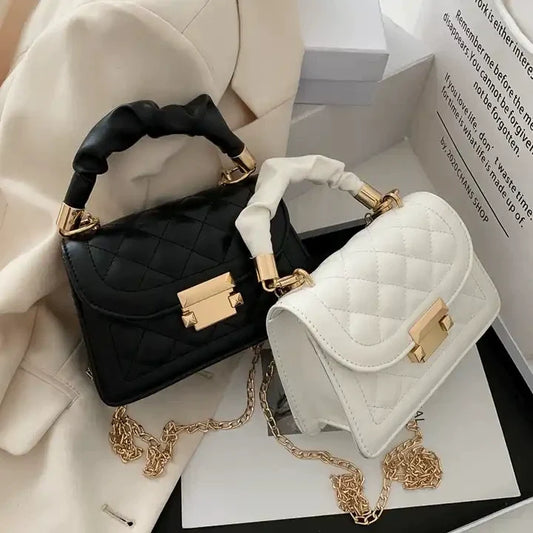 Bolsas femininas versáteis da moda 2024, bolsa transversal com corrente, estilo coreano popular, bolsa pequena quadrada, estilo influencer.