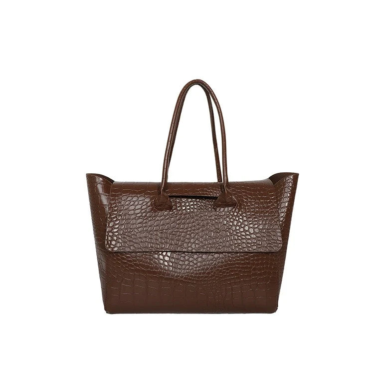 Bolsa Tote Estilo Coreano 2026 com Textura de Crocodilo - Bolsa de Ombro Feminina de Grande Capacidade para o Dia a Dia, Estilosa, Versátil e de Alta Qualidade.