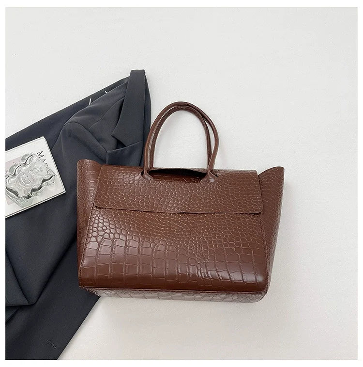 Bolsa Tote Estilo Coreano 2026 com Textura de Crocodilo - Bolsa de Ombro Feminina de Grande Capacidade para o Dia a Dia, Estilosa, Versátil e de Alta Qualidade.