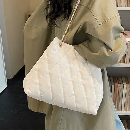 Bolsa Tote Matelassê Diamante de Grande Capacidade para Mulheres, Nova Bolsa de Ombro Estilo Coreano da Moda 2026, Bolsa Casual Versátil para o Dia a Dia.