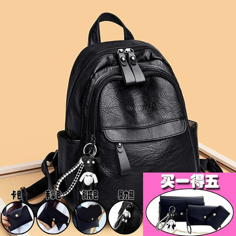 Mochila feminina escolar versátil em couro PU de grande capacidade, casual, pode ser usada para etiquetar fábrica, dropshipping.