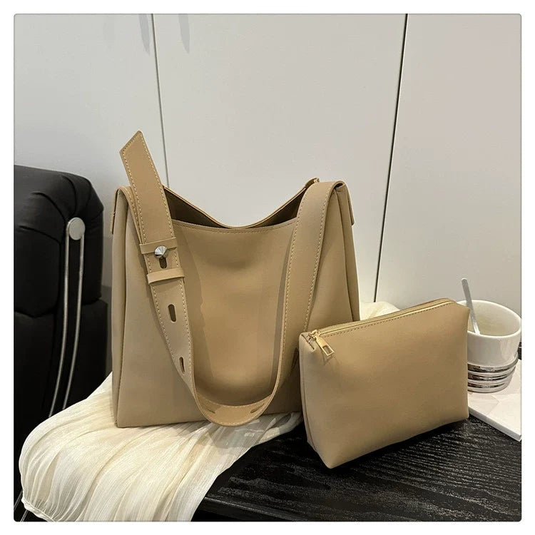 Bolsa de Grande Capacidade para Mulheres 2025 Outono Novo Estilo Bolsa Mãe-Filha Retro Moda Bolsa de Ombro Única Bolsa de Balde Portátil.