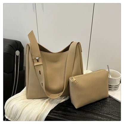 Bolsa de Grande Capacidade para Mulheres 2025 Outono Novo Estilo Bolsa Mãe-Filha Retro Moda Bolsa de Ombro Única Bolsa de Balde Portátil.