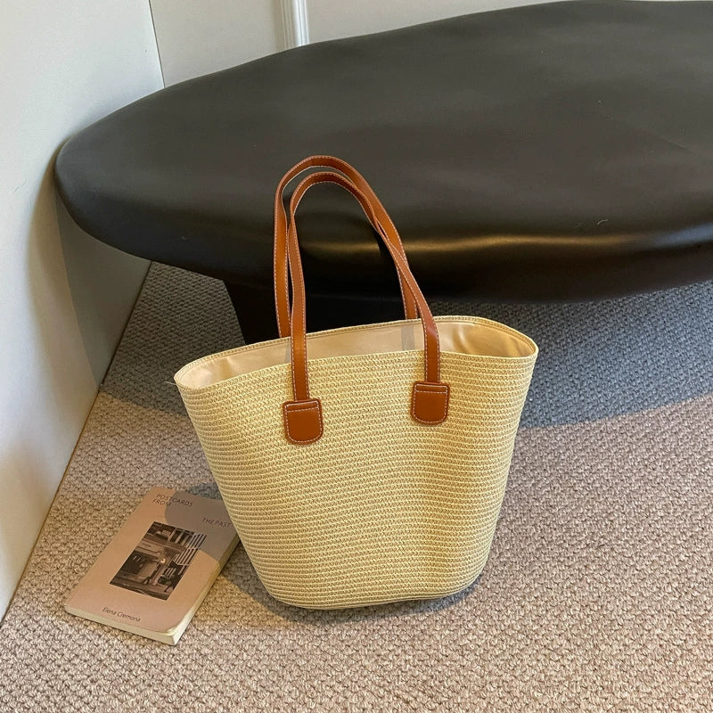 Bolsa de palha para mulheres, bolsa de verão, bolsa tote, bolsa tipo saco de grande capacidade, bolsa de ombro de palha, bolsa de vime, transfronteiriça.