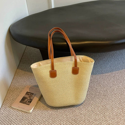 Bolsa de palha para mulheres, bolsa de verão, bolsa tote, bolsa tipo saco de grande capacidade, bolsa de ombro de palha, bolsa de vime, transfronteiriça.
