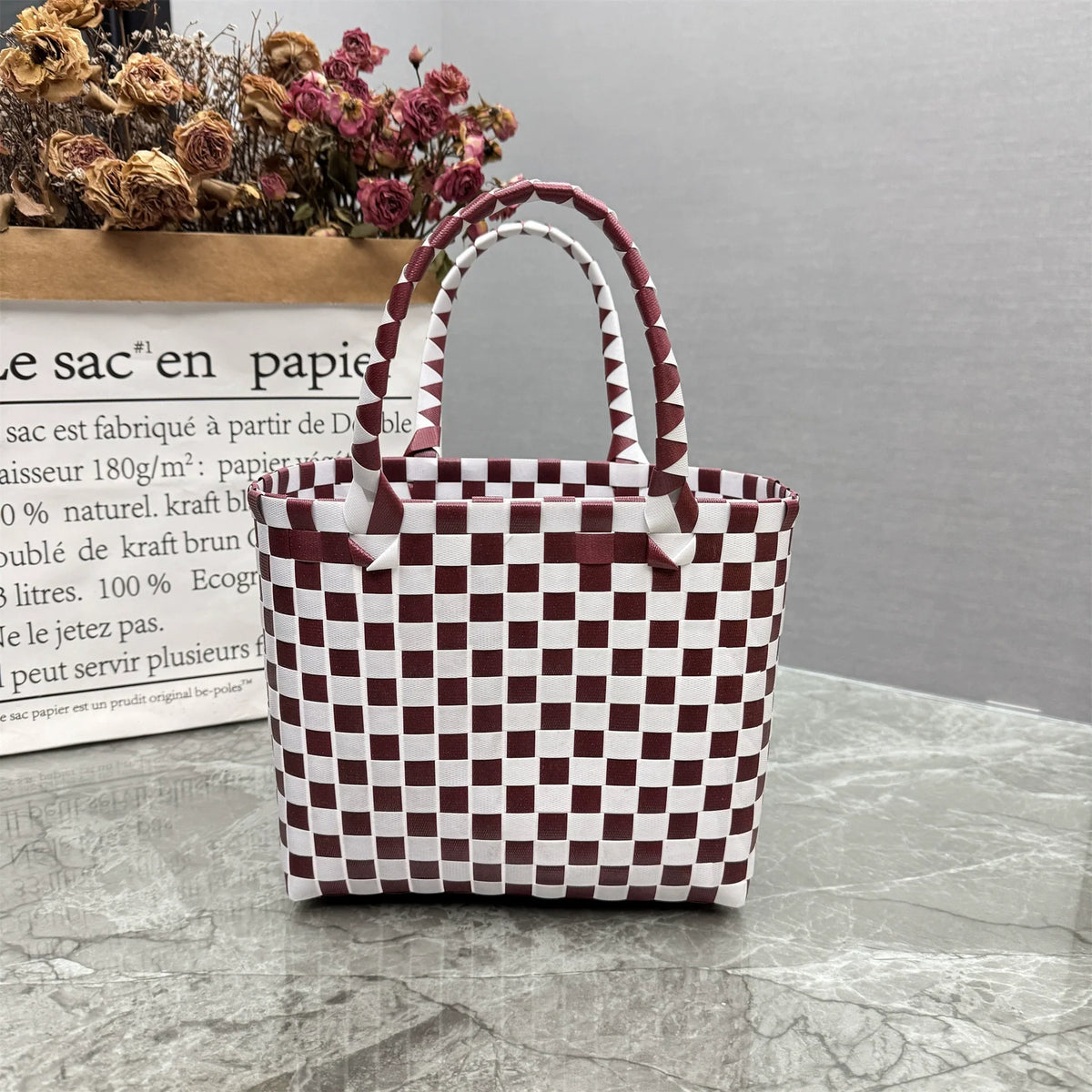 Nova bolsa de presente de cesta de presente de plástico tecido bolsa de presente estilo fresco bolsa de praia bolsa feminina.
