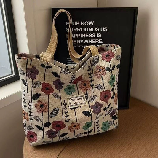 Bolsa de Ombro Feminina Estilo Nicho de Grande Capacidade 2025 Nova Coleção Bolsa de Lona Sacola Clássica Bolsa de Trabalho Bolsa Tote para Roupas
