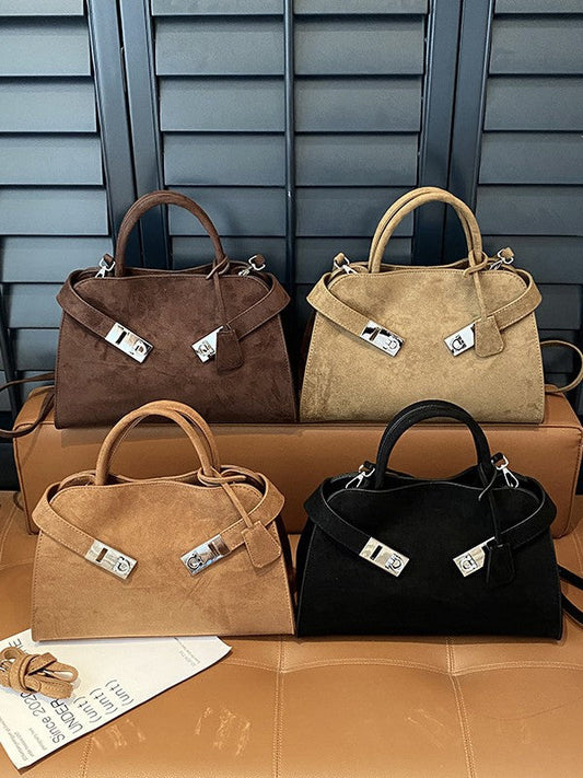Bolsa Tote de Camurça Nova 2025 - Bolsa de Ombro Feminina Moderna e Elegante de Grande Capacidade - Bolsa de Mão Estilo Motociclista com Textura Premium