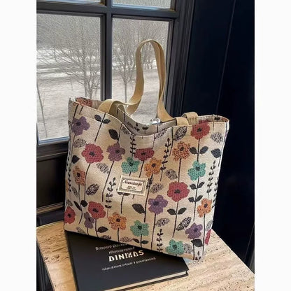 Bolsa de Ombro Feminina Estilo Nicho de Grande Capacidade 2025 Nova Coleção Bolsa de Lona Sacola Clássica Bolsa de Trabalho Bolsa Tote para Roupas