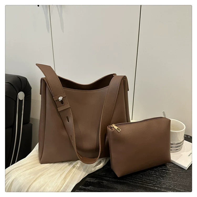 Bolsa de Grande Capacidade para Mulheres 2025 Outono Novo Estilo Bolsa Mãe-Filha Retro Moda Bolsa de Ombro Única Bolsa de Balde Portátil.