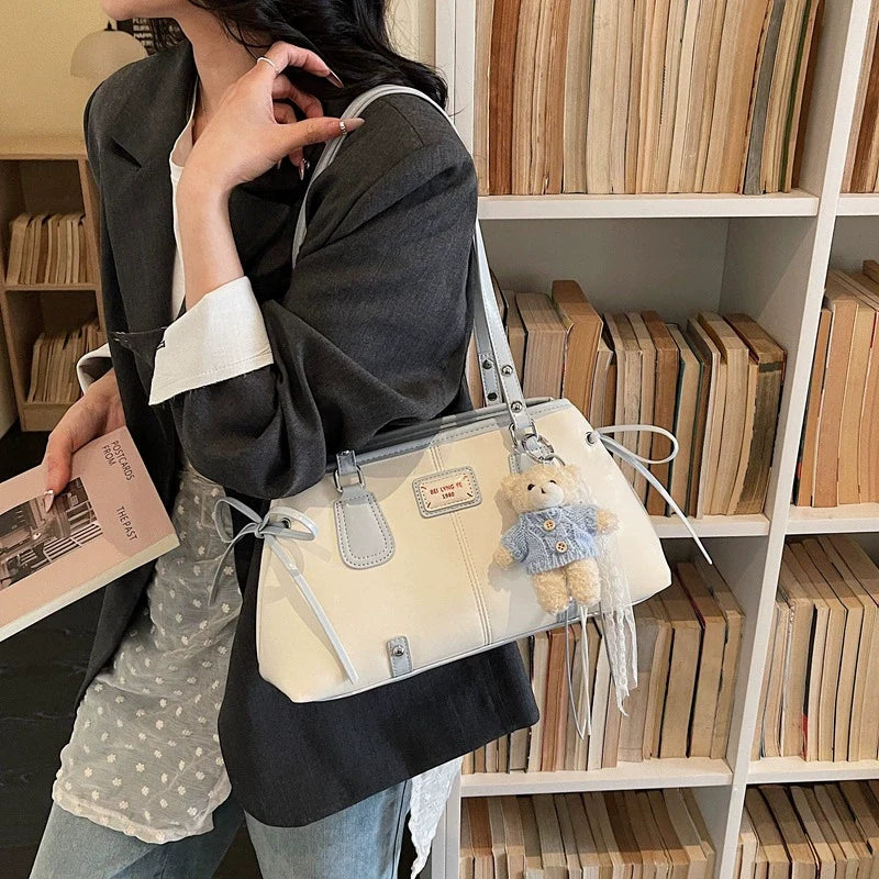 2026 Nova Coleção Moda Cor Contrastante Bolsa de Grande Capacidade Feminina Sen Meng Bolsa de Ombro Moderna para o Dia a Dia Bolsa Satchel Tote Sensível
