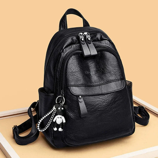 Mochila feminina escolar versátil em couro PU de grande capacidade, casual, pode ser usada para etiquetar fábrica, dropshipping.