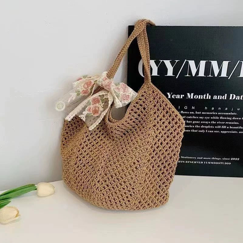 Bolsa Tote de Grande Capacidade, Bolsa de Palha, Bolsa de Ombro de Verão, Bolsa de Palha Feminina Feita à Mão, Nova Bolsa de Praia para Férias