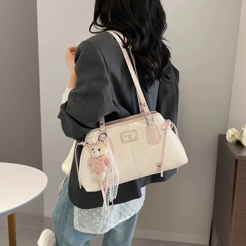 2026 Nova Coleção Moda Cor Contrastante Bolsa de Grande Capacidade Feminina Sen Meng Bolsa de Ombro Moderna para o Dia a Dia Bolsa Satchel Tote Sensível