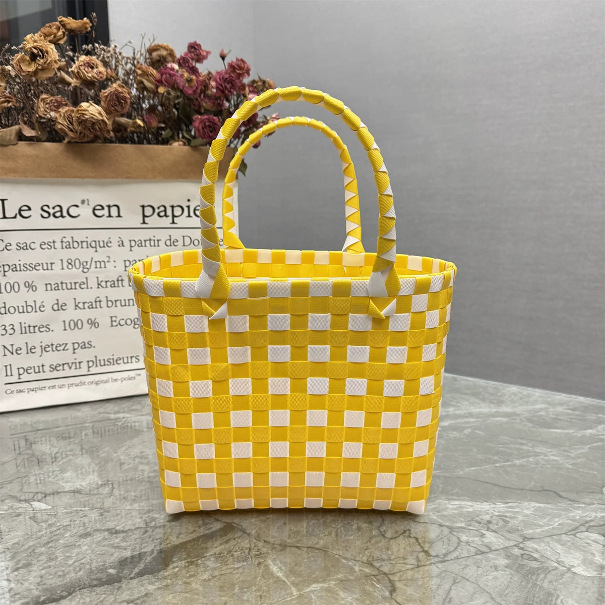 Nova bolsa de presente de cesta de presente de plástico tecido bolsa de presente estilo fresco bolsa de praia bolsa feminina.