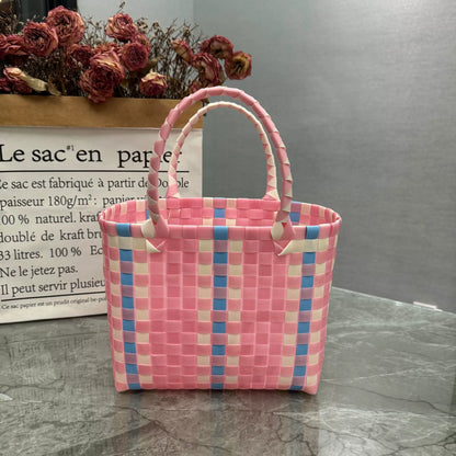 Nova bolsa de presente de cesta de presente de plástico tecido bolsa de presente estilo fresco bolsa de praia bolsa feminina.