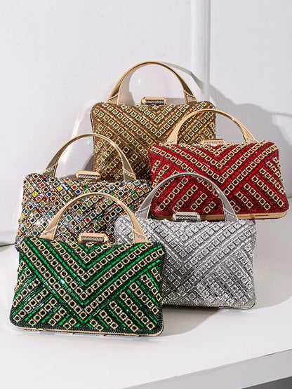Bolsa de noite exclusiva transfronteiriça 2025 nova bolsa de banquete retrô europeia e americana bolsa feminina de alta qualidade com diamantes incrustados.