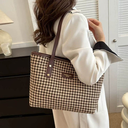 Bolsa Houndstooth 2025 nova retro de alta qualidade com textura, bolsa de ombro para viagem, bolsa grande de capacidade, bolsa tote feminina.