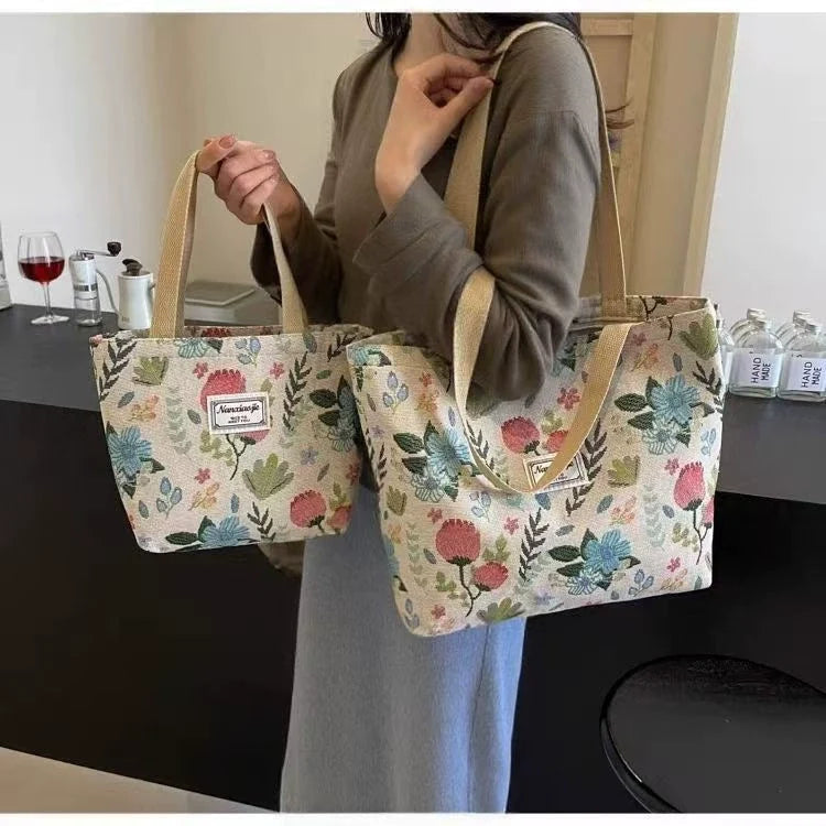 Bolsa de Ombro Feminina Estilo Nicho de Grande Capacidade 2025 Nova Coleção Bolsa de Lona Sacola Clássica Bolsa de Trabalho Bolsa Tote para Roupas