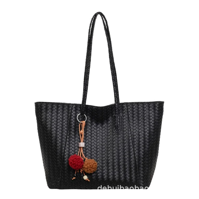 Bolsa de tecido retrô transfronteiriça para mulheres, nova moda outono antecipado 2026, bolsa de ombro de grande capacidade, bolsa tote para uso diário.