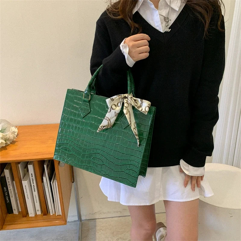 Bolsa Feminina de Alta Qualidade e Grande Capacidade 2026: Nova Moda, Bolsa Tote Simples para o Dia a Dia com Estampa Crocodilo
