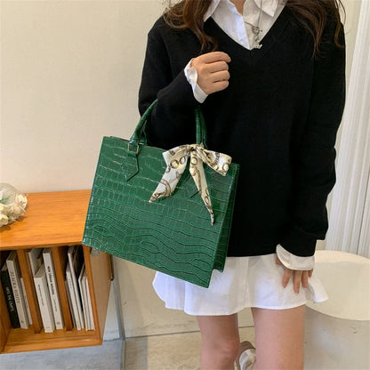 Bolsa Feminina de Alta Qualidade e Grande Capacidade 2026: Nova Moda, Bolsa Tote Simples para o Dia a Dia com Estampa Crocodilo