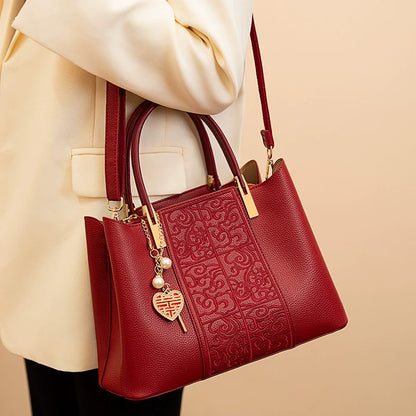 Bolsa vermelha bordada estilo chinês, bolsa de grande capacidade, bolsa de casamento para noiva, presente para mulheres de meia-idade, bolsa cheongsam para mãe