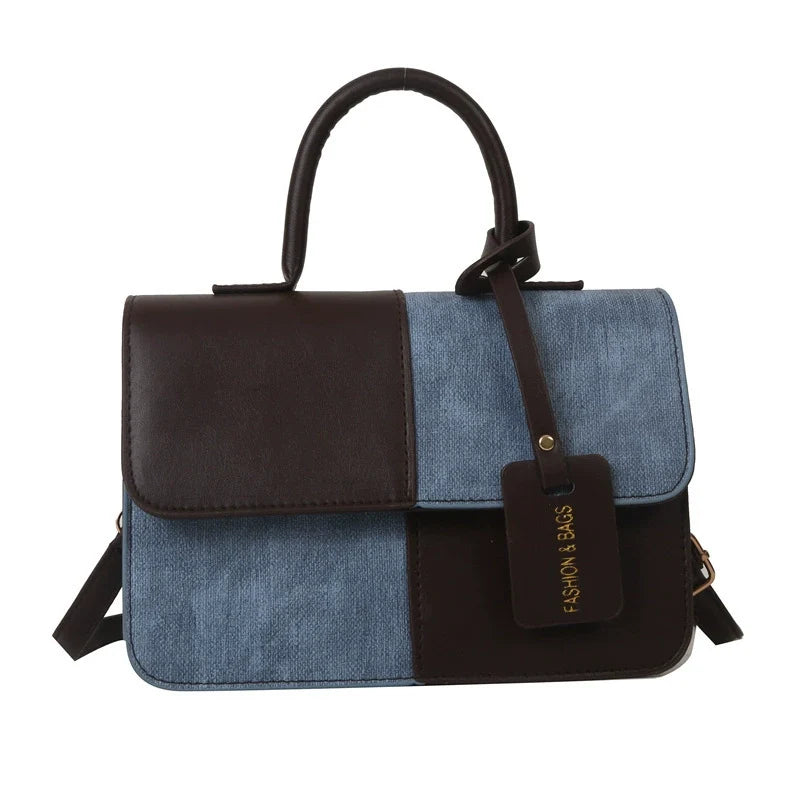 Bolsa Feminina Fashion Patchwork Xadrez Texturizada - Bolsa de Ombro e Transversal Chic para o Trabalho Primavera/Outono 2026 - Bolsa Quadrada Pequena da Moda
