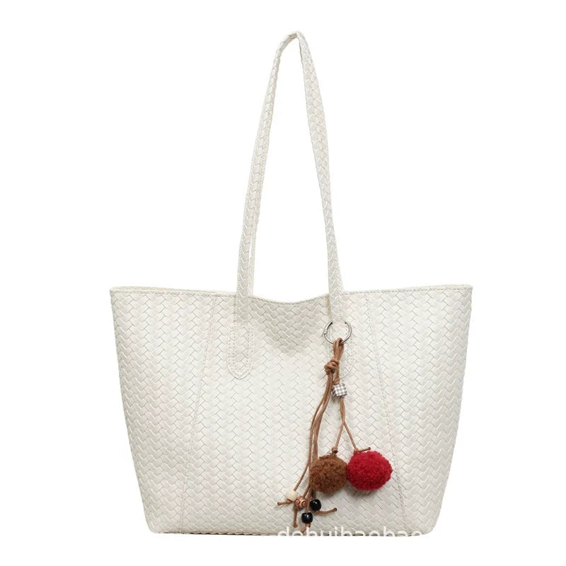 Bolsa de tecido retrô transfronteiriça para mulheres, nova moda outono antecipado 2026, bolsa de ombro de grande capacidade, bolsa tote para uso diário.
