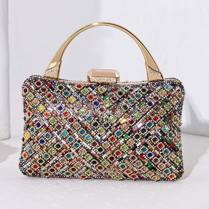Bolsa de noite exclusiva transfronteiriça 2025 nova bolsa de banquete retrô europeia e americana bolsa feminina de alta qualidade com diamantes incrustados.