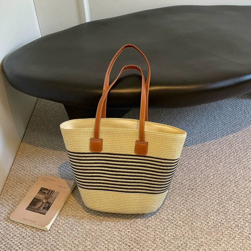 Bolsa de palha para mulheres, bolsa de verão, bolsa tote, bolsa tipo saco de grande capacidade, bolsa de ombro de palha, bolsa de vime, transfronteiriça.