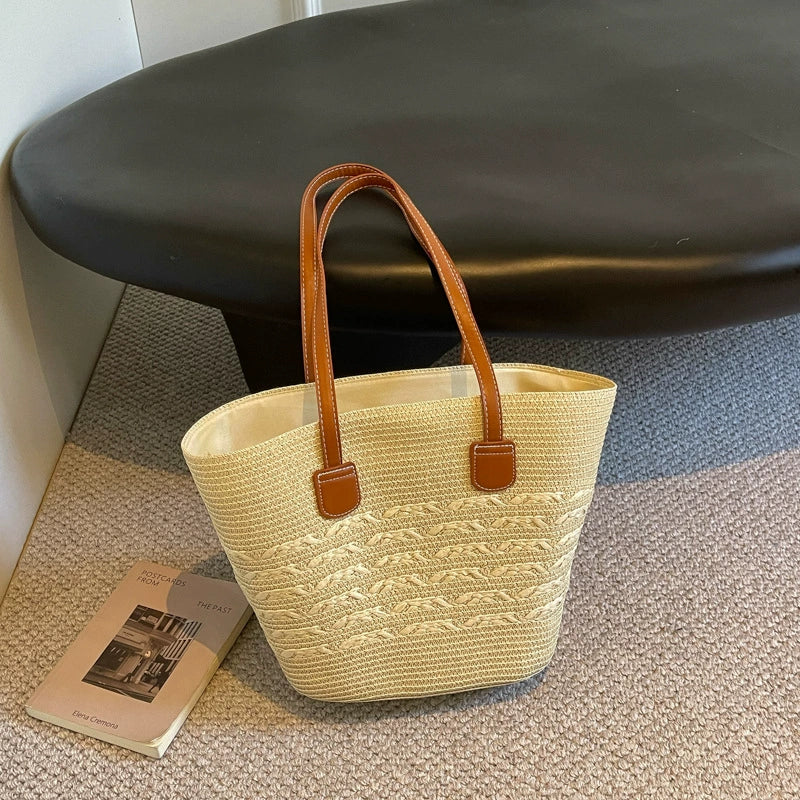 Bolsa de palha para mulheres, bolsa de verão, bolsa tote, bolsa tipo saco de grande capacidade, bolsa de ombro de palha, bolsa de vime, transfronteiriça.