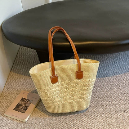 Bolsa de palha para mulheres, bolsa de verão, bolsa tote, bolsa tipo saco de grande capacidade, bolsa de ombro de palha, bolsa de vime, transfronteiriça.