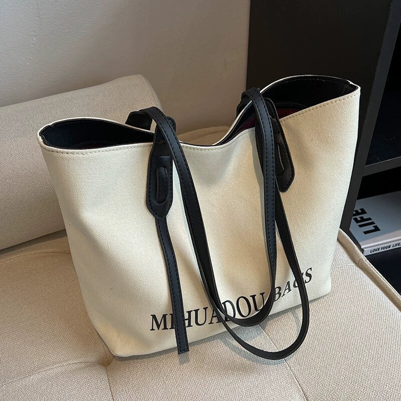 Sacola de Lona - Grande Capacidade Feminina, Novo Design Premium 2026, Bolsa de Mão de Tecido, Sacola Grande para o Dia a Dia