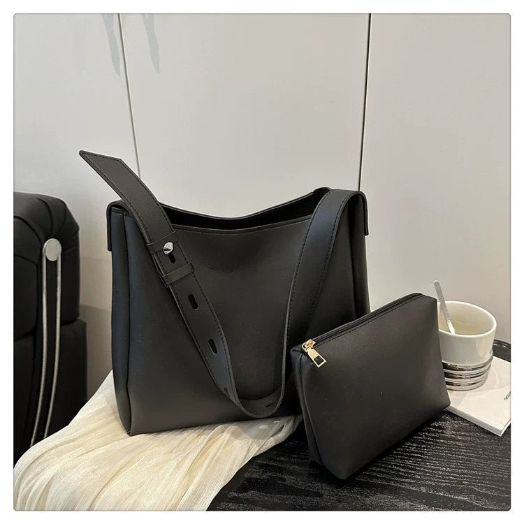 Bolsa de Grande Capacidade para Mulheres 2025 Outono Novo Estilo Bolsa Mãe-Filha Retro Moda Bolsa de Ombro Única Bolsa de Balde Portátil.