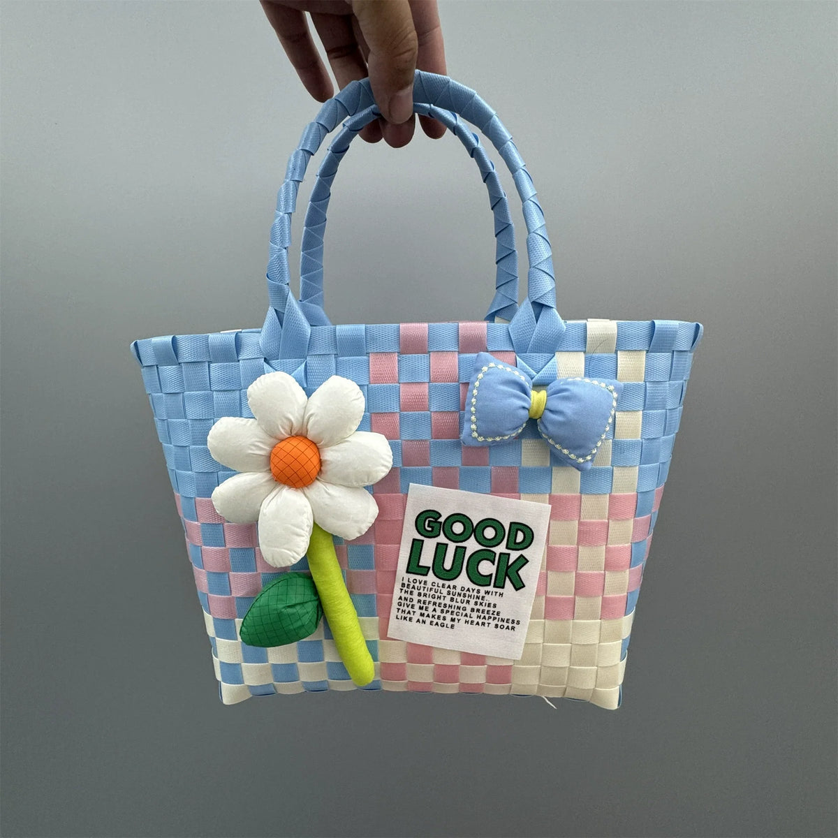 Nova bolsa de presente de cesta de presente de plástico tecido bolsa de presente estilo fresco bolsa de praia bolsa feminina.