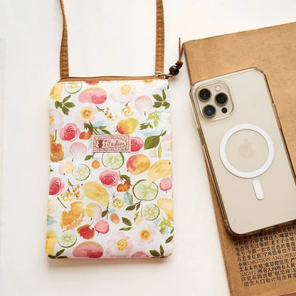 Bolsa Transversal Pequena Floral para Mães e Avós - Tecido de Algodão, Porta-Celular, Porta-Moedas, Design Dobrável
