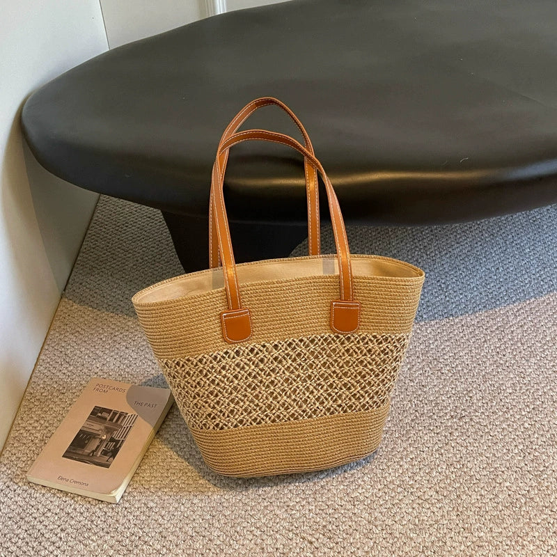 Bolsa de palha para mulheres, bolsa de verão, bolsa tote, bolsa tipo saco de grande capacidade, bolsa de ombro de palha, bolsa de vime, transfronteiriça.