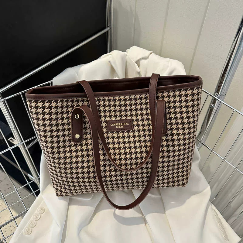 Bolsa Houndstooth 2025 nova retro de alta qualidade com textura, bolsa de ombro para viagem, bolsa grande de capacidade, bolsa tote feminina.