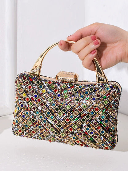 Bolsa de noite exclusiva transfronteiriça 2025 nova bolsa de banquete retrô europeia e americana bolsa feminina de alta qualidade com diamantes incrustados.