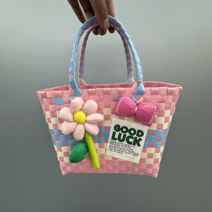 Nova bolsa de presente de cesta de presente de plástico tecido bolsa de presente estilo fresco bolsa de praia bolsa feminina.
