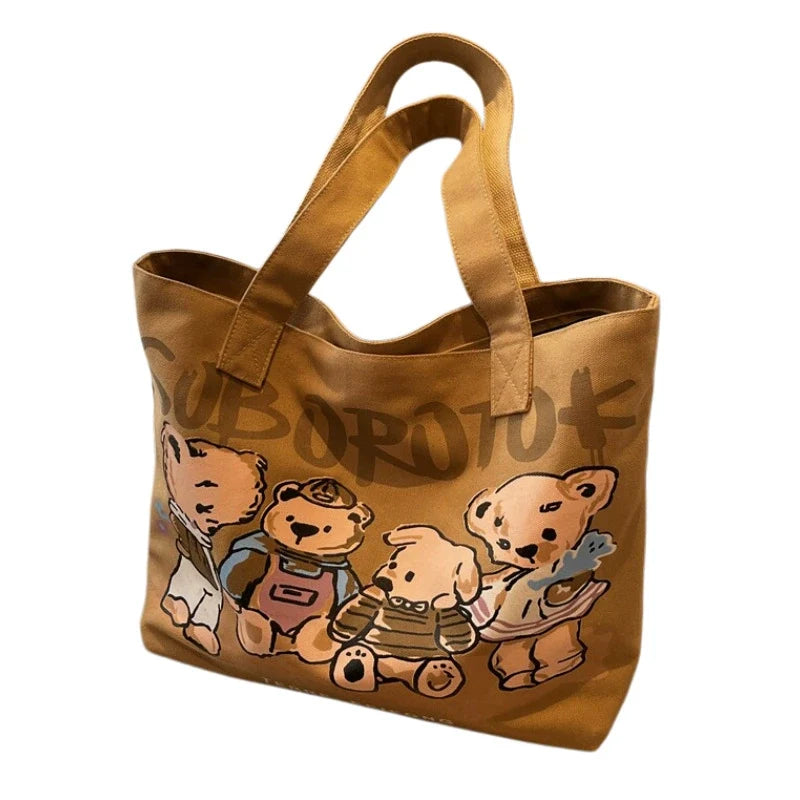 Bolsa Feminina Casual de Grande Capacidade, Moda Verão, Estampa Divertida de Desenho Animado em Lona, Bolsa Tote de Ombro para o Dia a Dia, Bolsa Maternidade.