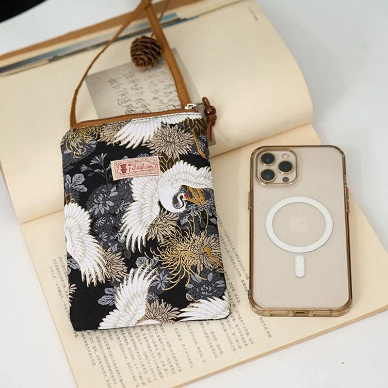 Bolsa Transversal Pequena Floral para Mães e Avós - Tecido de Algodão, Porta-Celular, Porta-Moedas, Design Dobrável