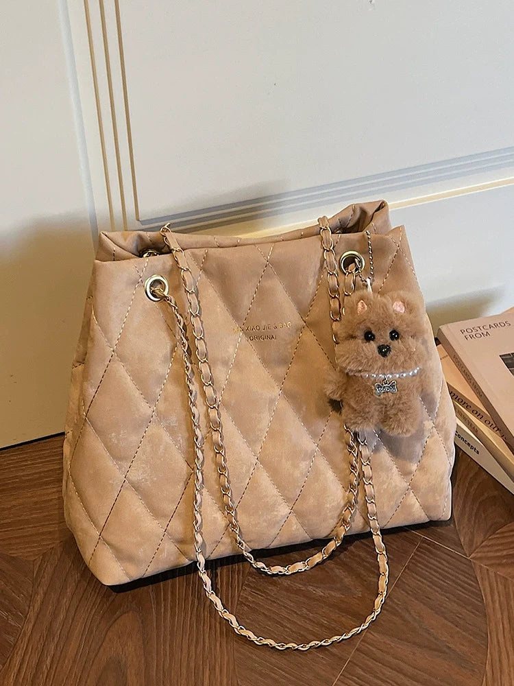 Bolsa Tote Matelassê Diamante de Grande Capacidade para Mulheres, Nova Bolsa de Ombro Estilo Coreano da Moda 2026, Bolsa Casual Versátil para o Dia a Dia.